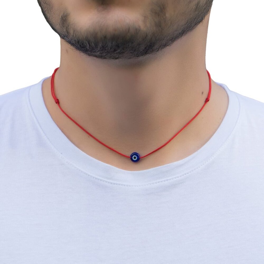 Adjustable Evil Eye Choker Necklace Handmade Protection Talisman w/Blue Glass B.